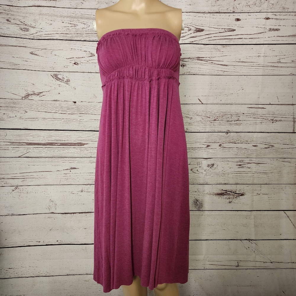 Susana Monaco Heathered Magenta Strapless Empire Waist Dress Small Lyocell Blend